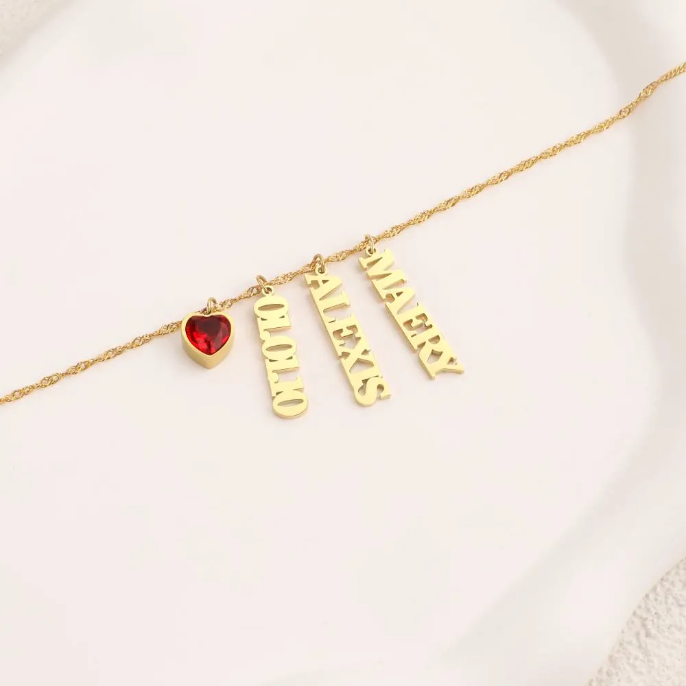 Singapore Chain Name Necklace With Heart Birthstones