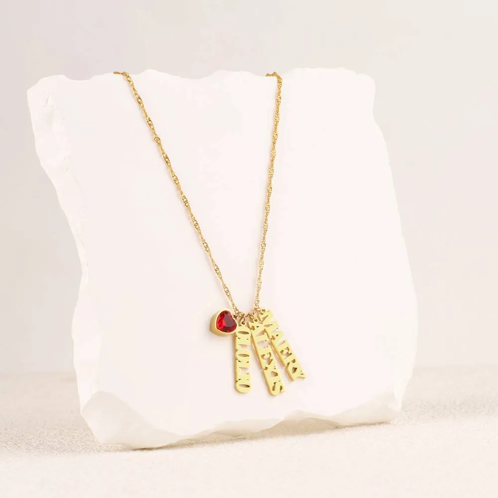 Singapore Chain Name Necklace With Heart Birthstones