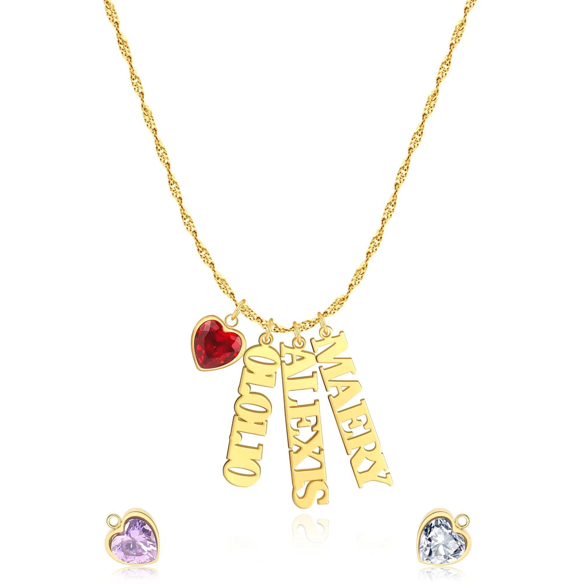 Singapore Chain Name Necklace With Heart Birthstones