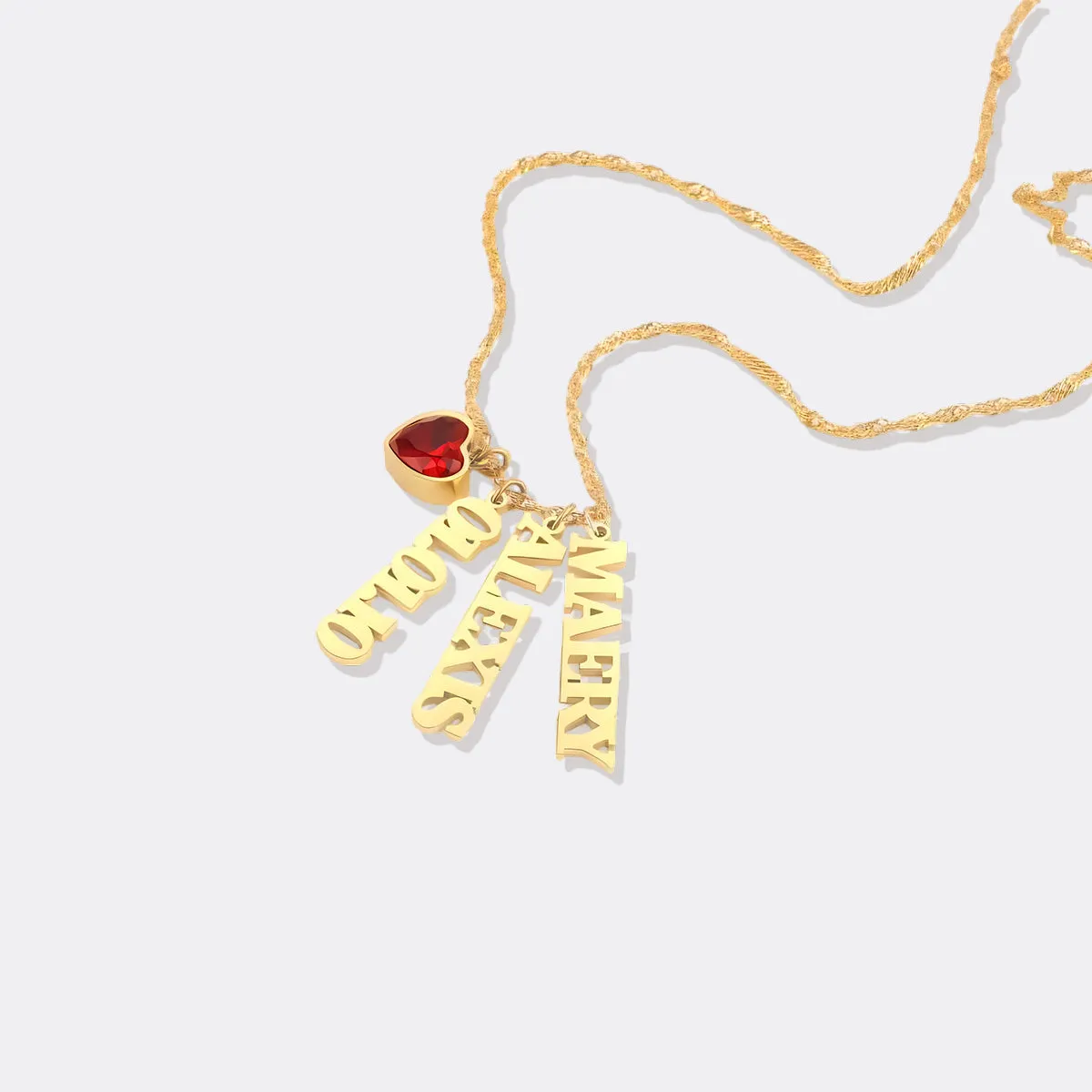 Singapore Chain Name Necklace With Heart Birthstones