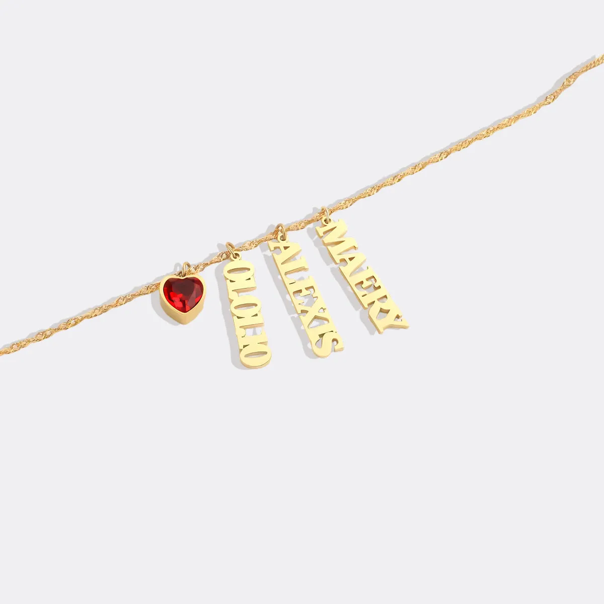 Singapore Chain Name Necklace With Heart Birthstones