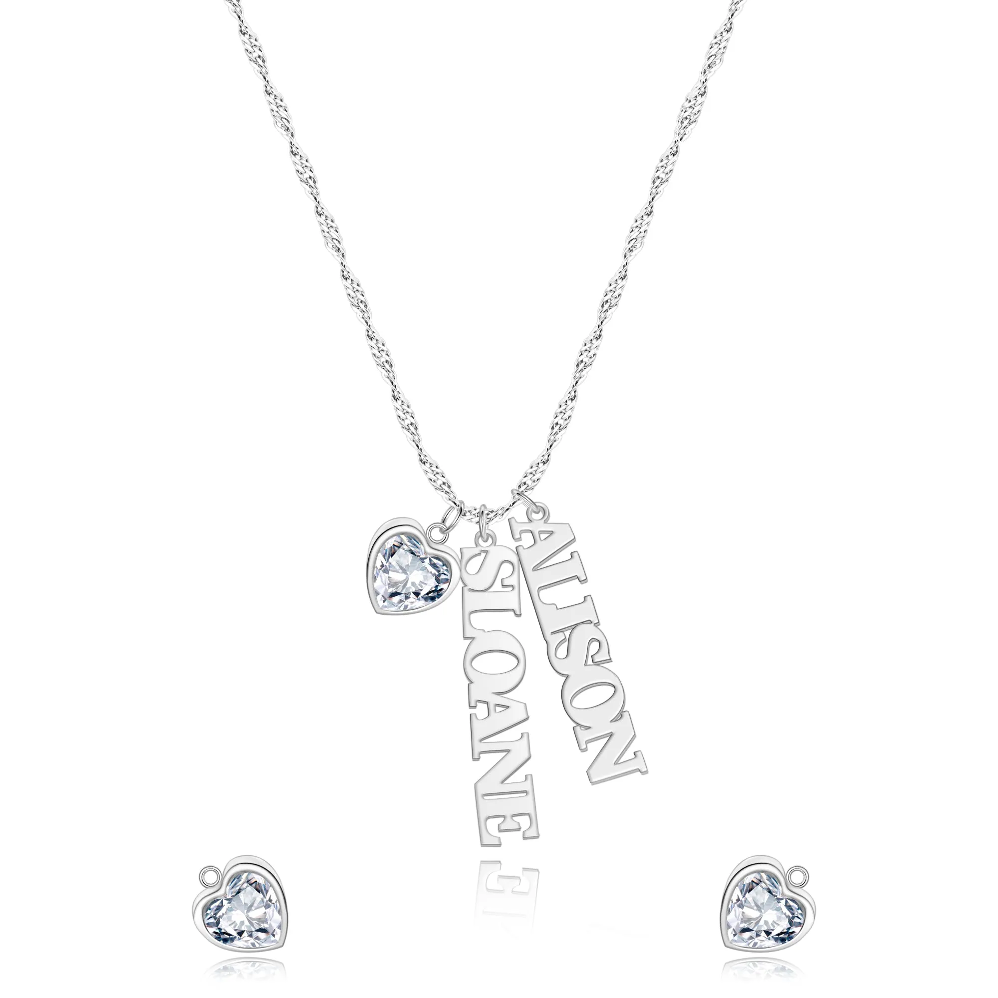 Singapore Chain Name Necklace With Heart Birthstones