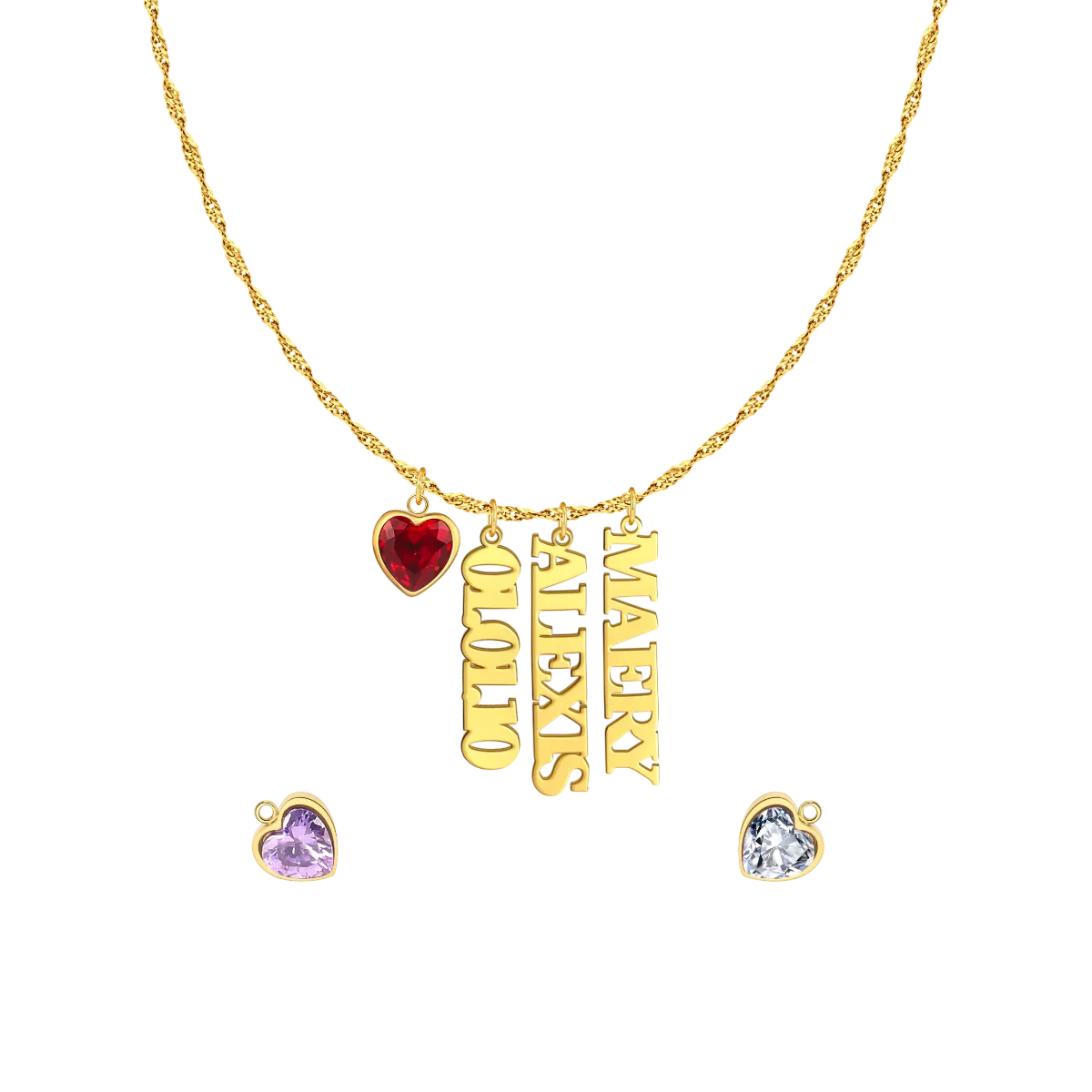 Singapore Chain Name Necklace With Heart Birthstones