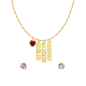 Singapore Chain Name Necklace With Heart Birthstones