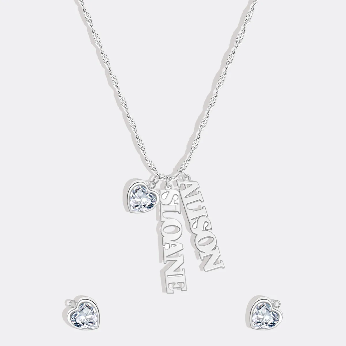 Singapore Chain Name Necklace With Heart Birthstones