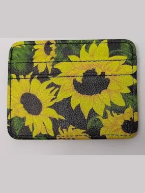 Slim Rfid Wallet-Sun Flowers On Black-82048