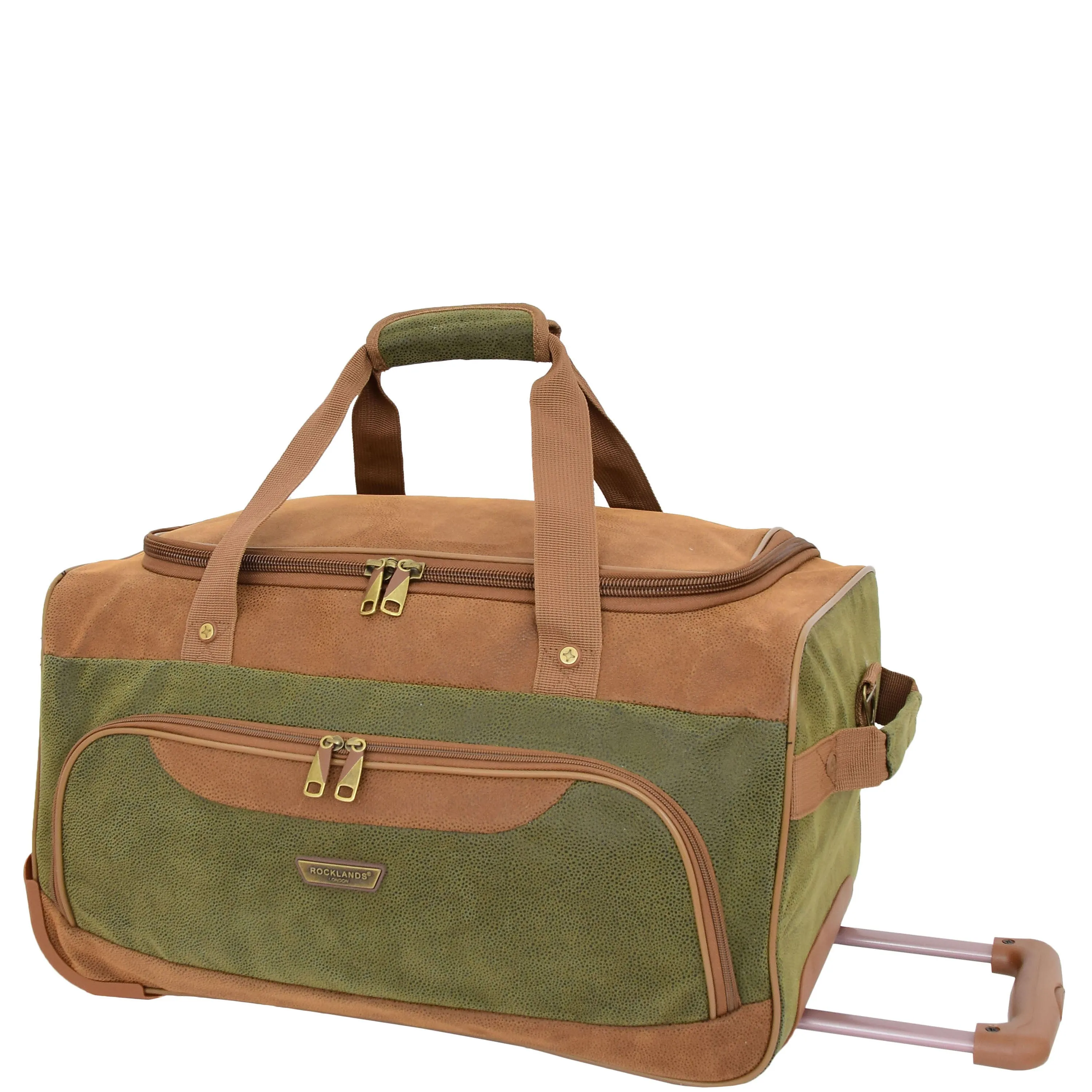 Small Wheeled Holdall Faux Suede Lightweight Luggage Travel Bag Argania Green