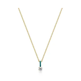 Solitaire CZ Teal Enamel Necklace