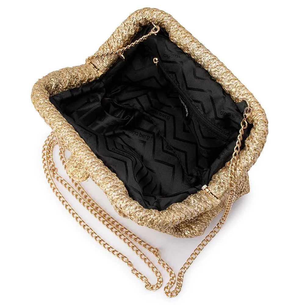 Stevie Pleated Woven Clutch in Gold