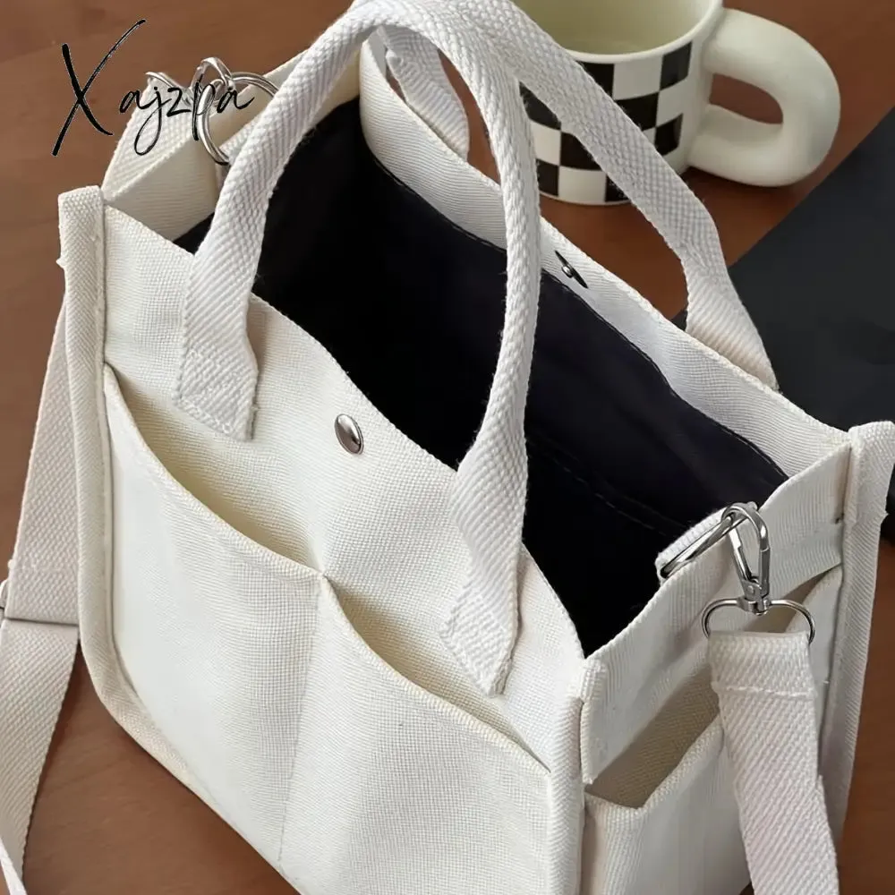 Stylish Mini Canvas Tote Bag - Spacious Multi Pockets Crossbody Bag with Top Handle, Portable Lunch Box Storage, and Easy Organization for Daily Essentials - Perfect for Work, School, and Travel