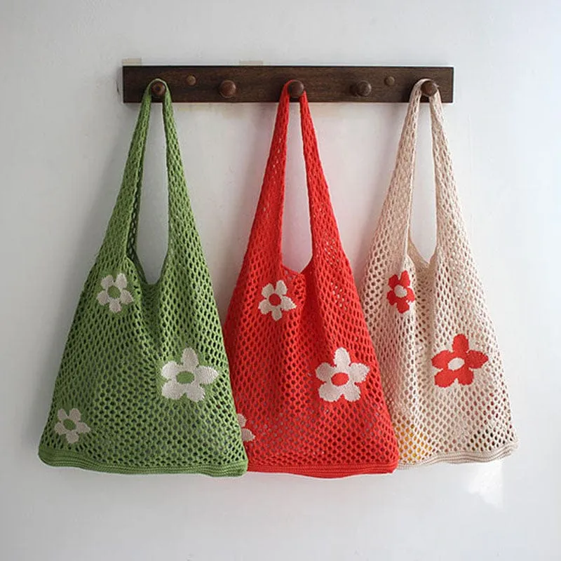 Summer Flower Mesh Tote Shopping Bag