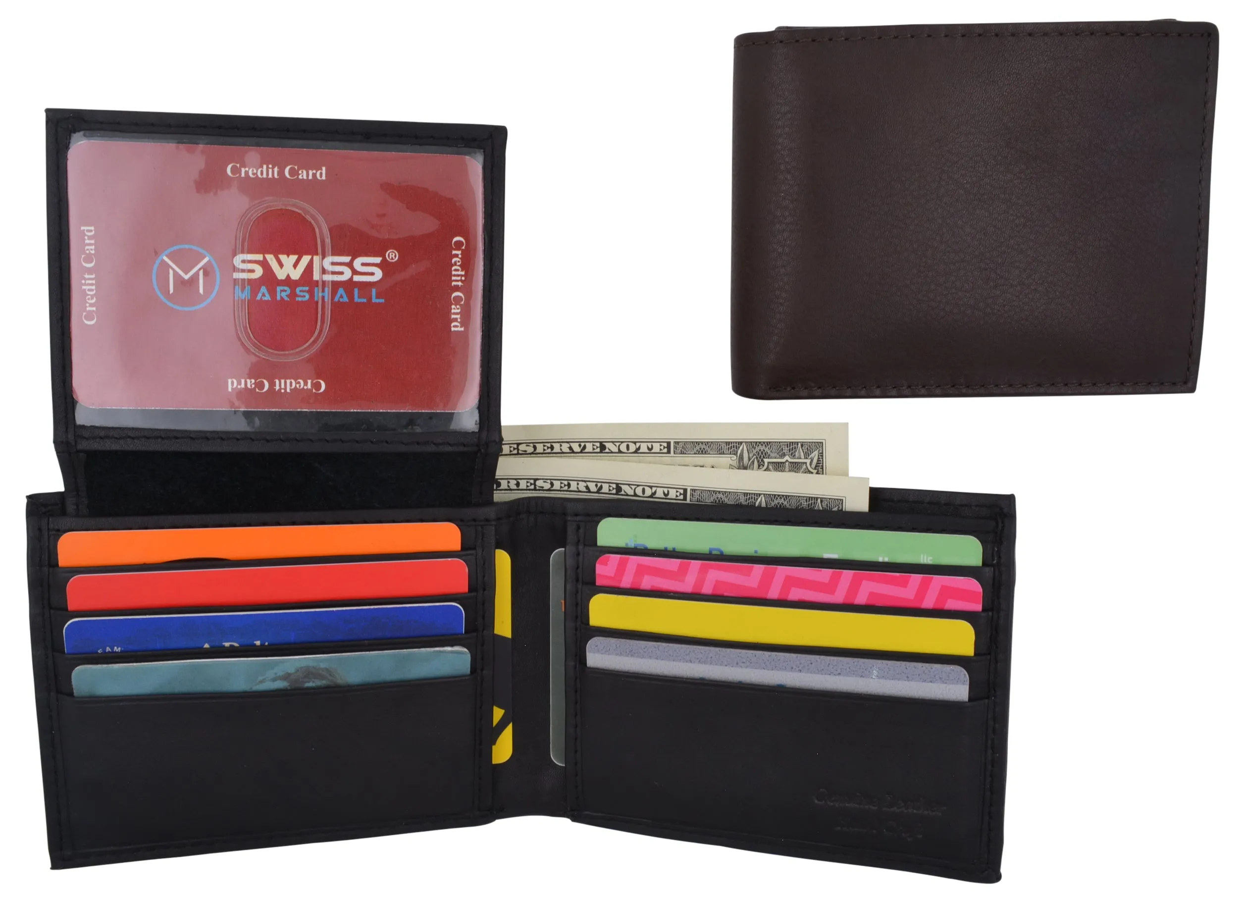 Swiss Marshall RFID Premium Leather Men's Bifold Flap ID Card Holder Wallet