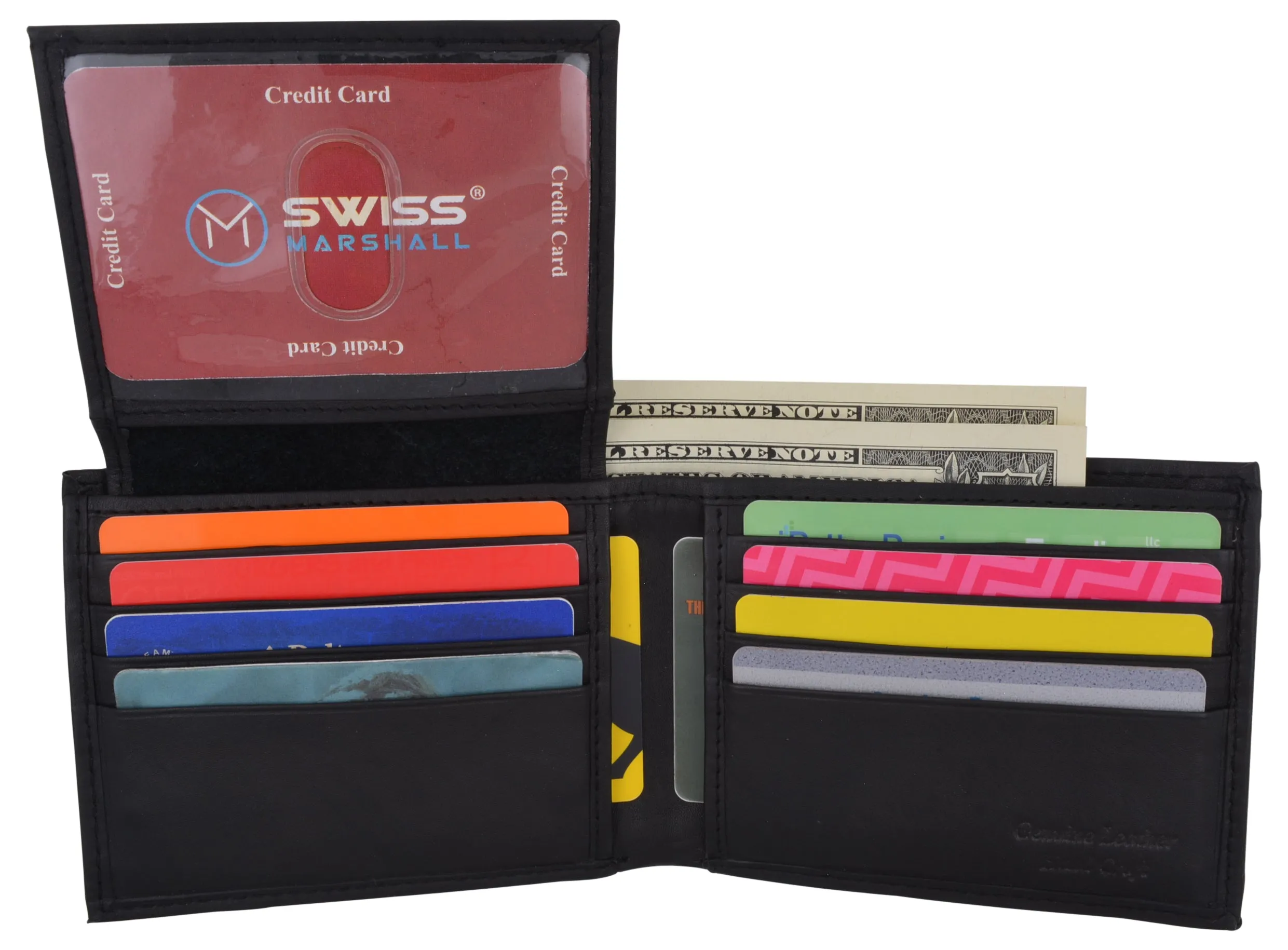 Swiss Marshall RFID Premium Leather Men's Bifold Flap ID Card Holder Wallet