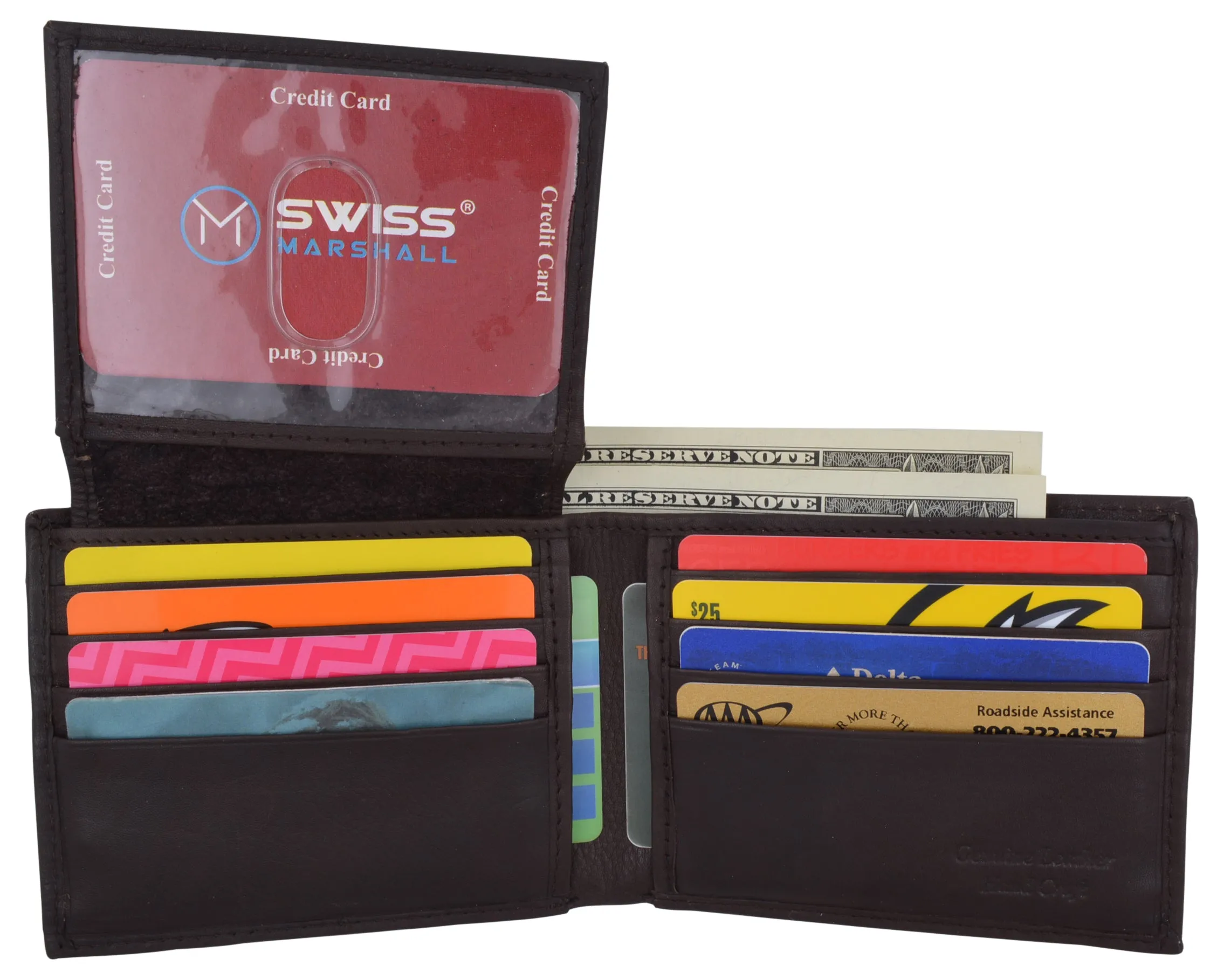 Swiss Marshall RFID Premium Leather Men's Bifold Flap ID Card Holder Wallet