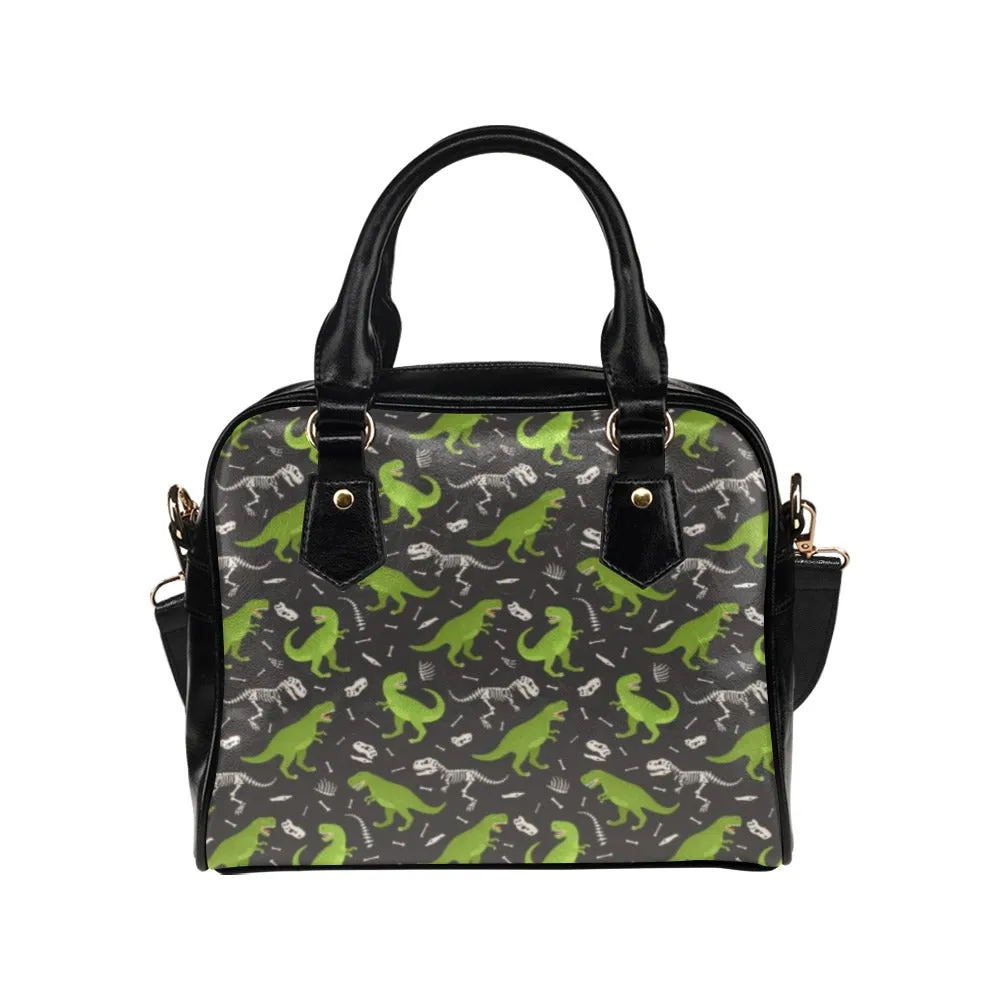 T-rex Purse, Dinosaurs Dino Green Pattern Cute Small Shoulder Zip Bag Vegan Leather Women Designer Handbag Crossbody Ladies