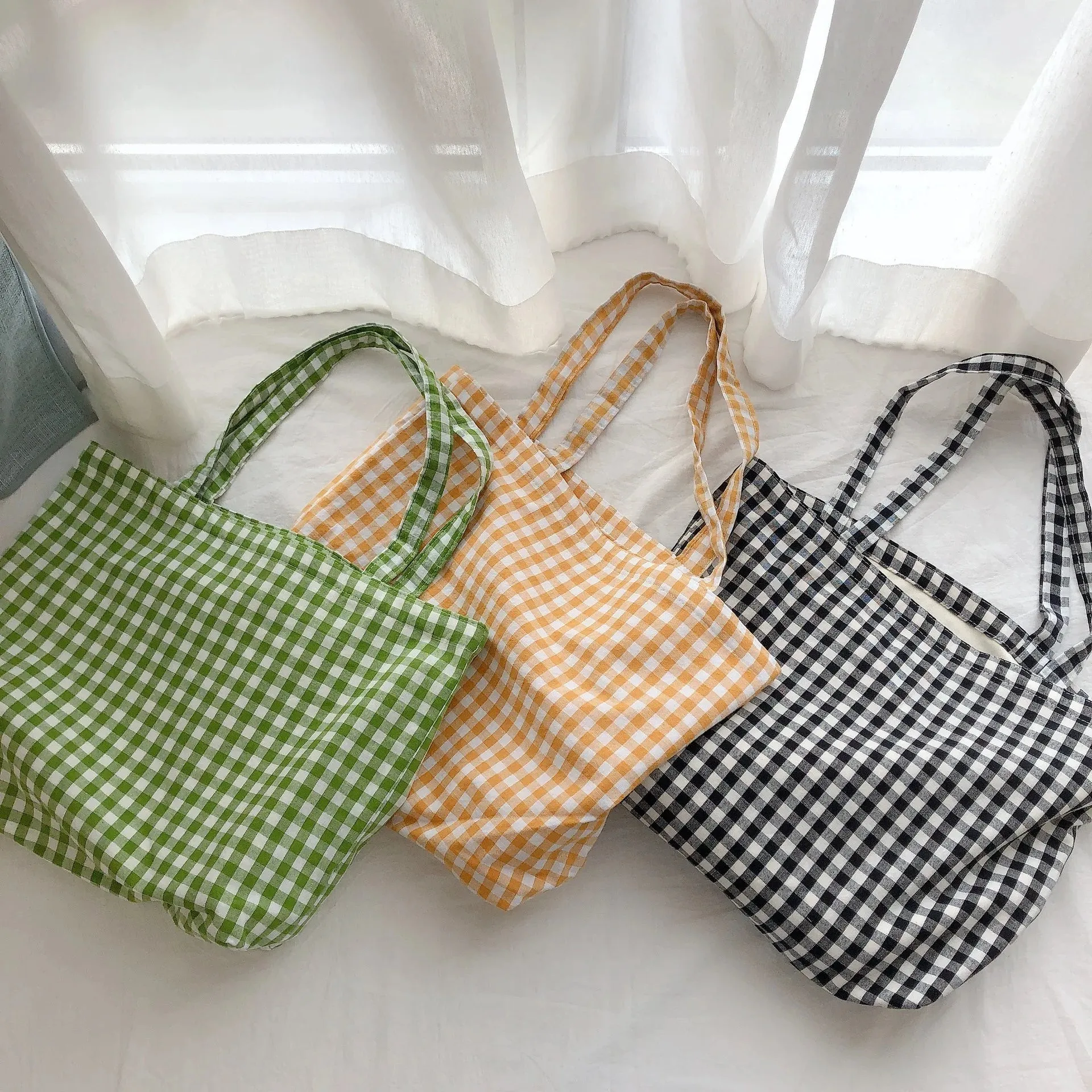 TAVIMART  -  Fashion Cotton Plaid Shoulder Bag Daily Environmental Durable Cloth Reusable Shopping Tote Women Travel Handbag