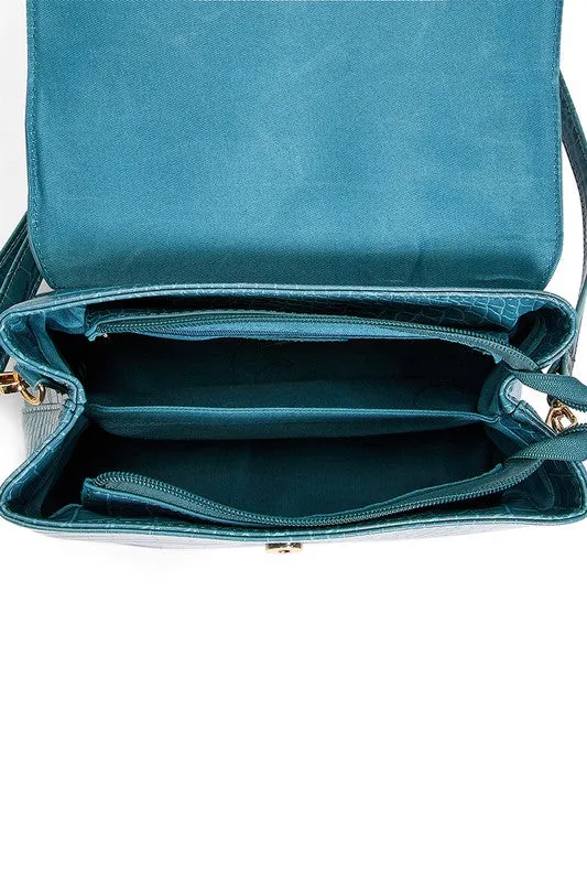 Teal Vegan Bow Leather Tote/Crossbody Bag