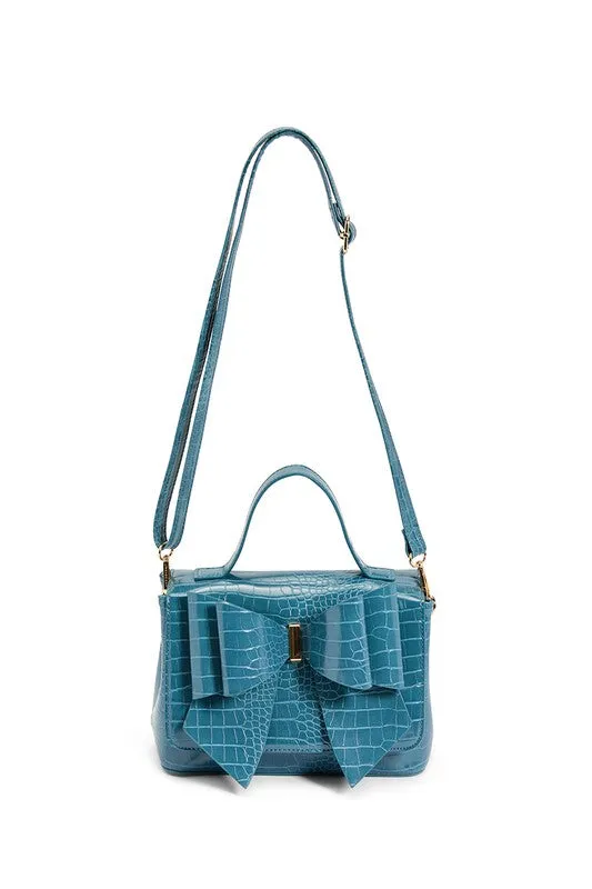 Teal Vegan Bow Leather Tote/Crossbody Bag