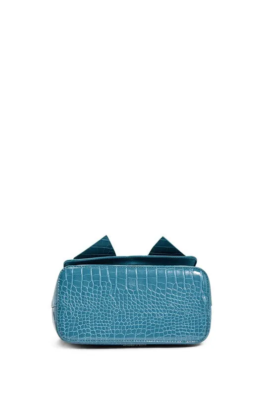 Teal Vegan Bow Leather Tote/Crossbody Bag