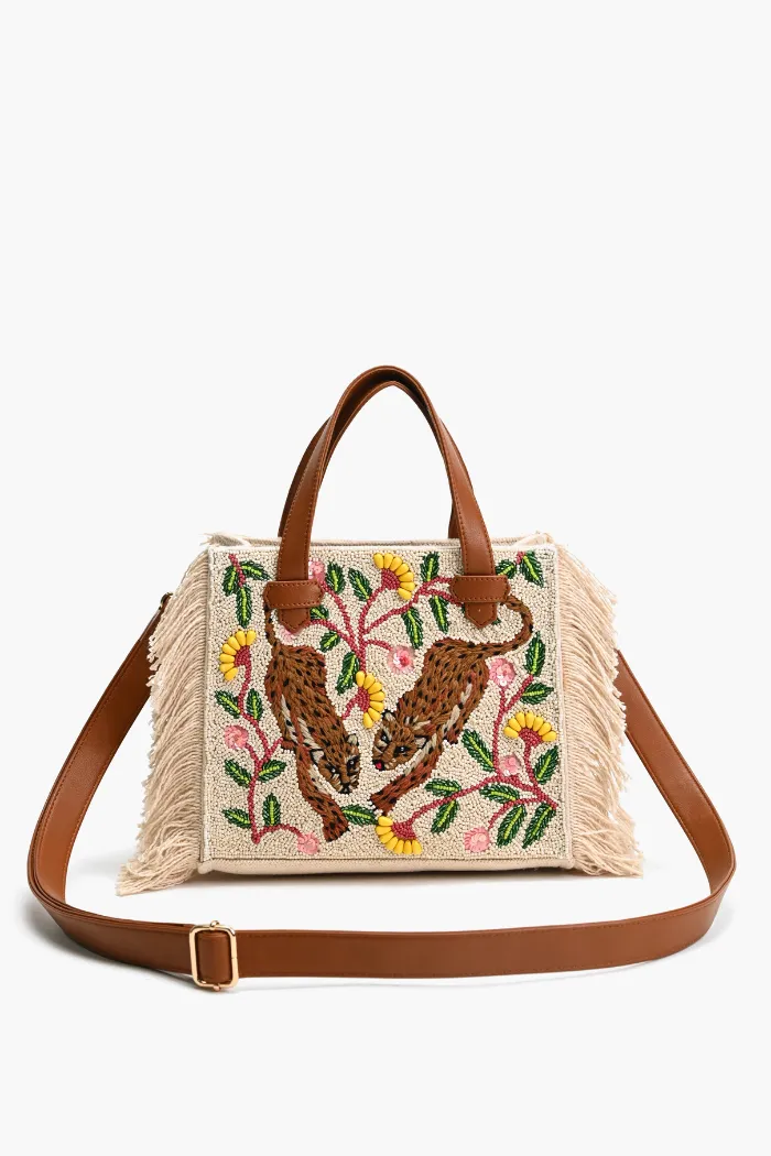 Temur Leopard Fringed Tote