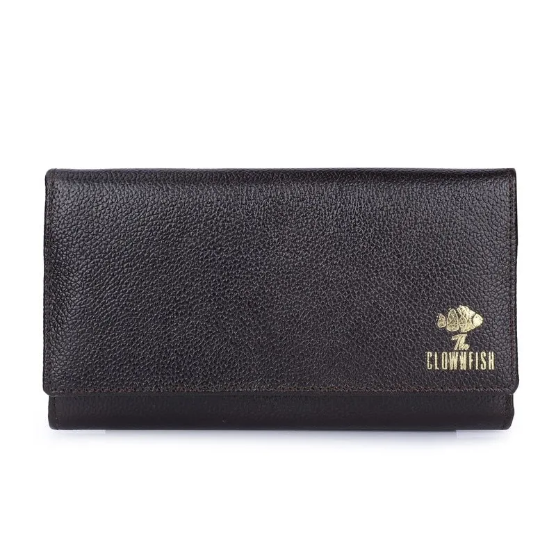 THE CLOWNFISH Elsa Collection Genuine Leather Tri-Fold Womens Wallet Clutch Ladies Purse with Multiple Card Slots & ID Card Windows (Dark Pink)