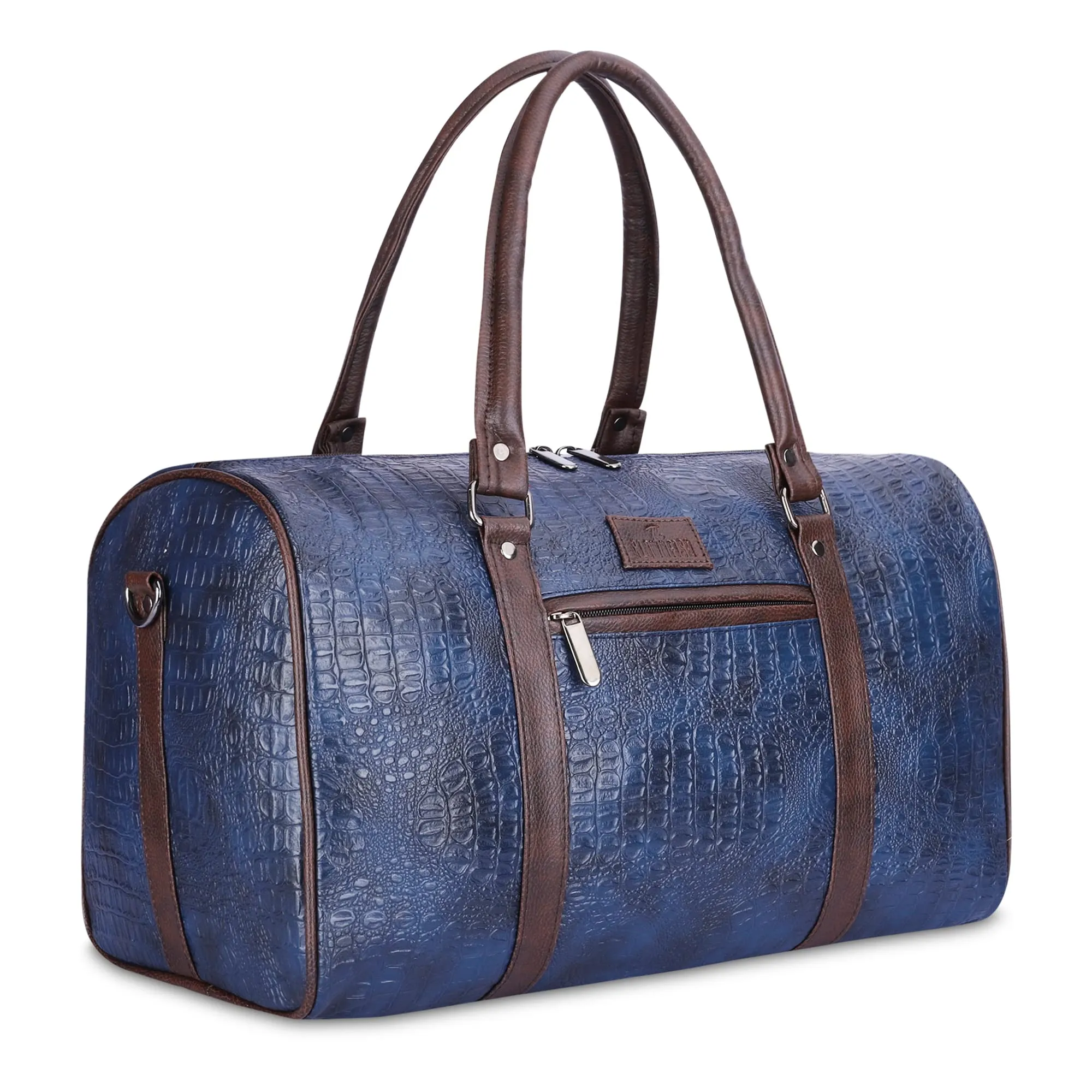 The Clownfish Expedition Series 29 litres Faux Leather Crocodile Finish Unisex Travel Duffle Bag Weekender Bag (Blue)