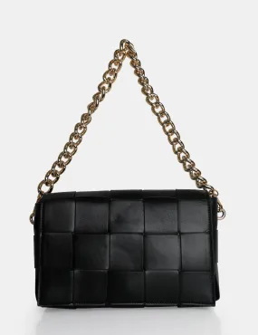 The Mayan Black Weave Gold Chain Detail Shoulder Bag