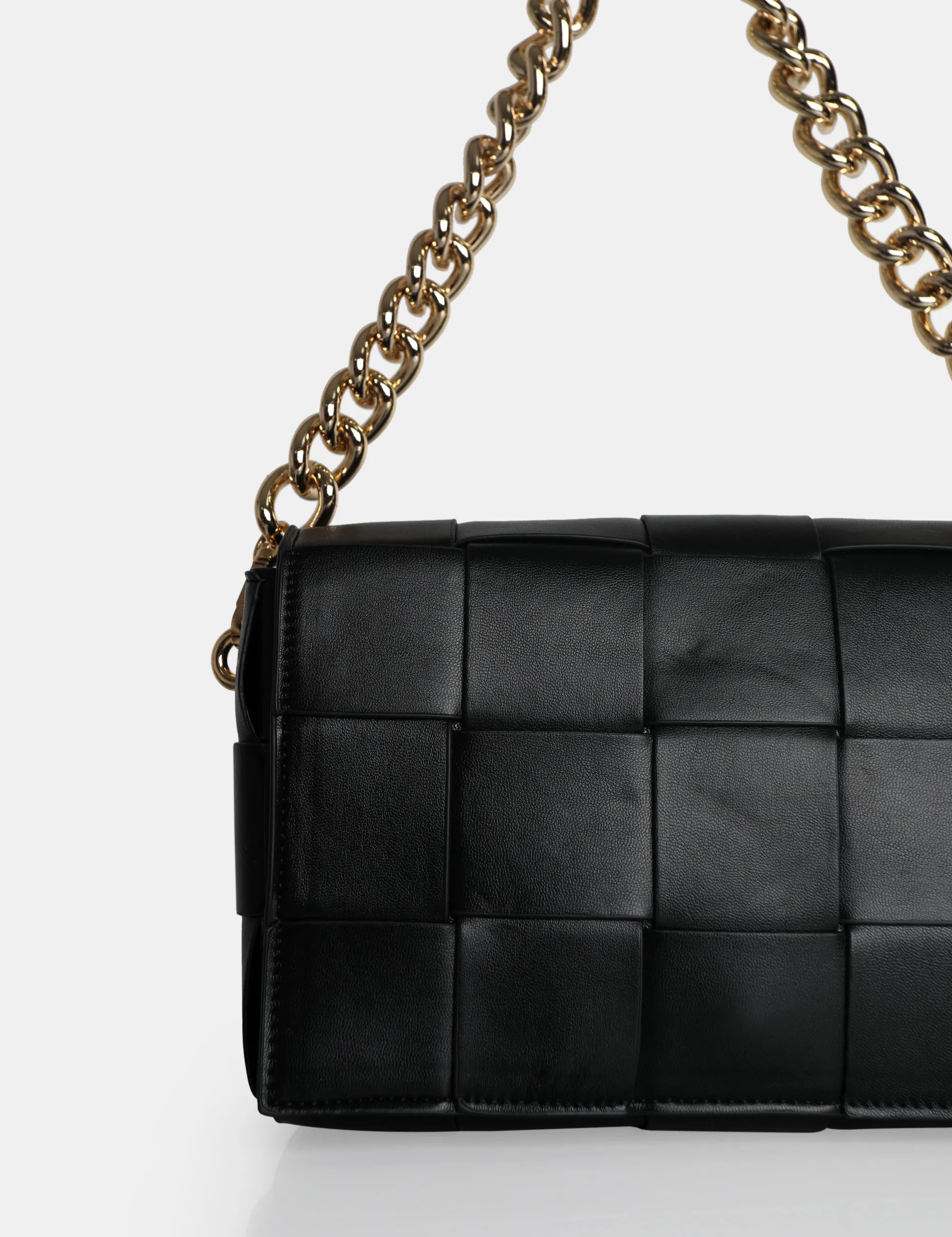 The Mayan Black Weave Gold Chain Detail Shoulder Bag