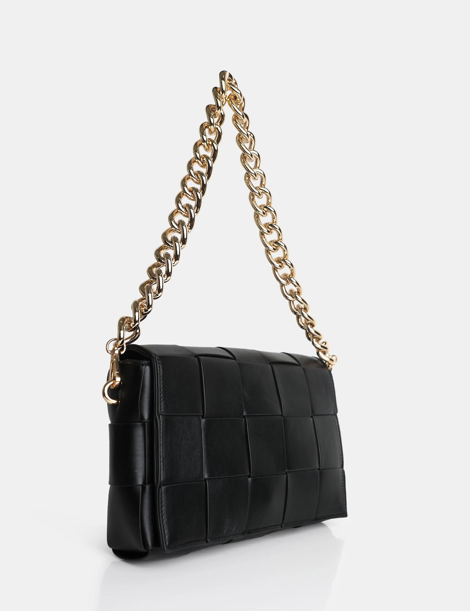 The Mayan Black Weave Gold Chain Detail Shoulder Bag