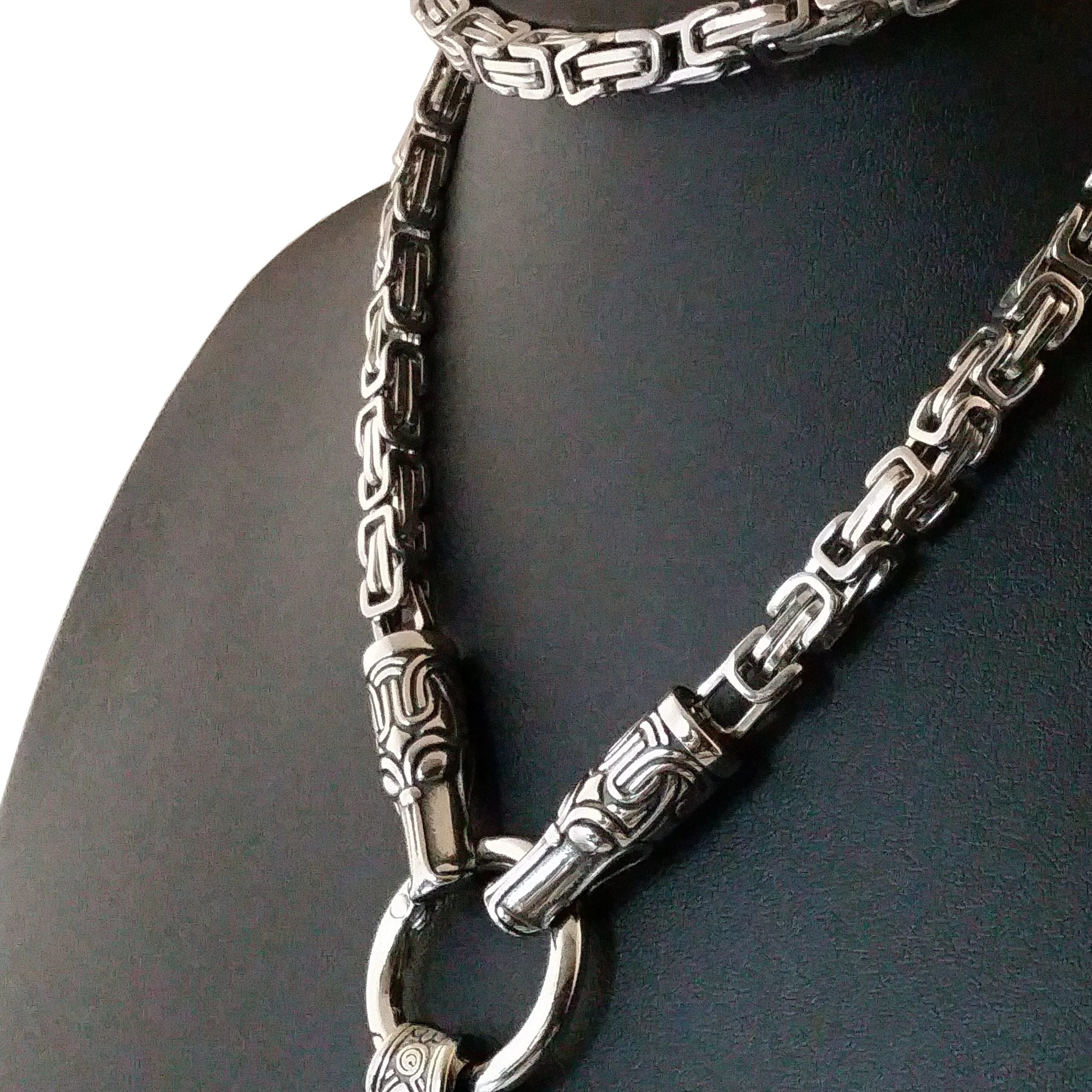 Thor's Hammer Necklace Silver Wolf Byzantine Chain Norse Viking Style