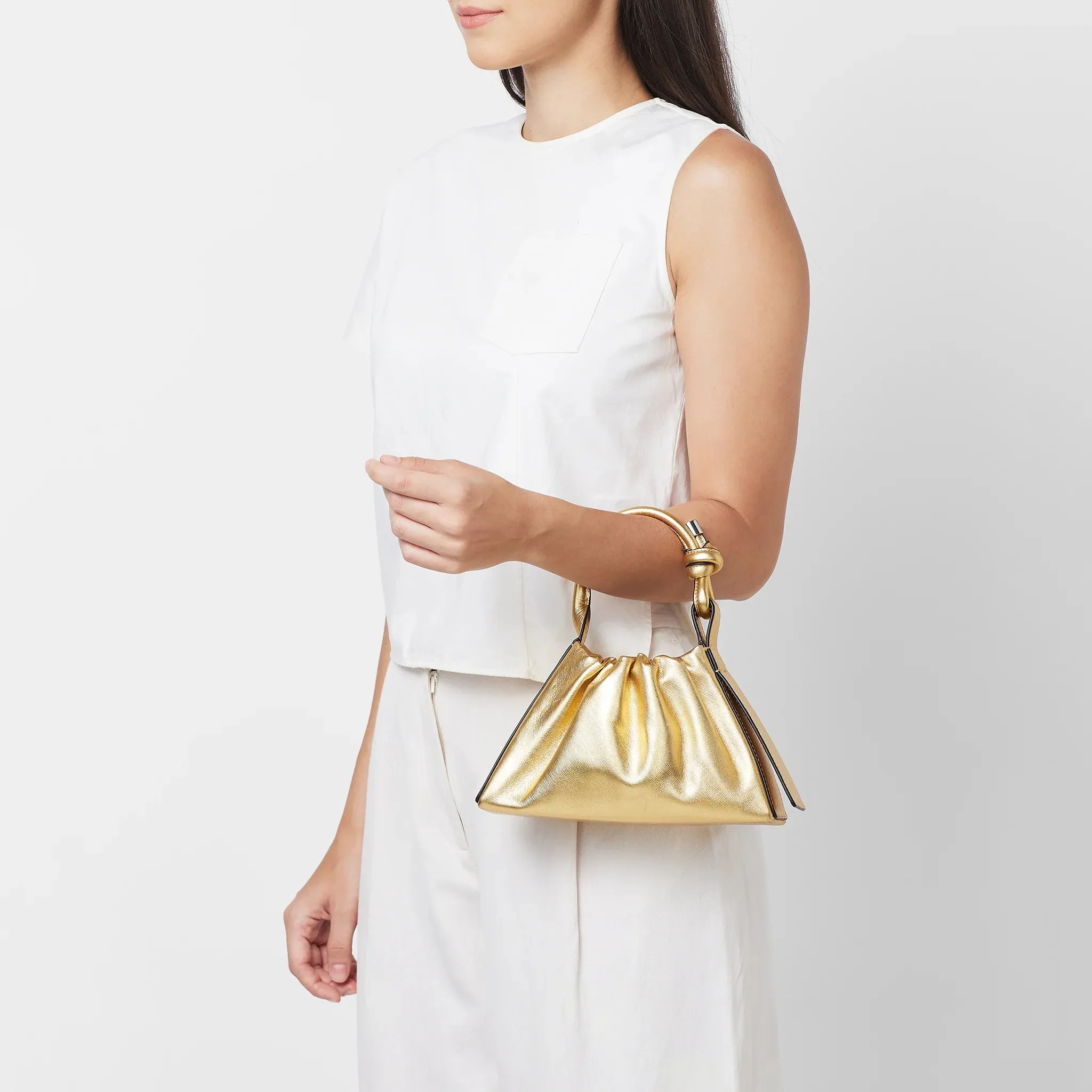 Tina Baguette Mini Metallic Ruched Bag - Gold