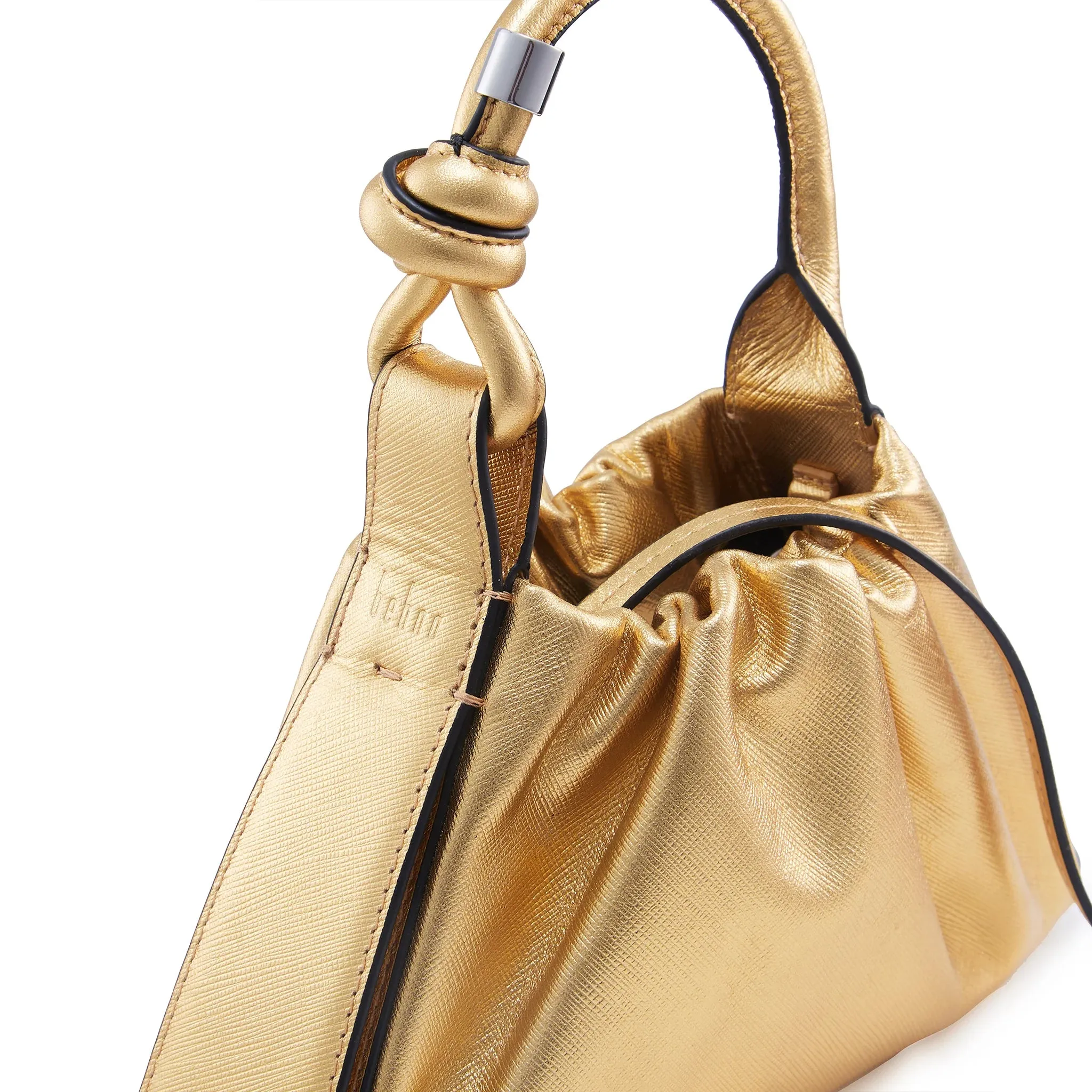 Tina Baguette Mini Metallic Ruched Bag - Gold