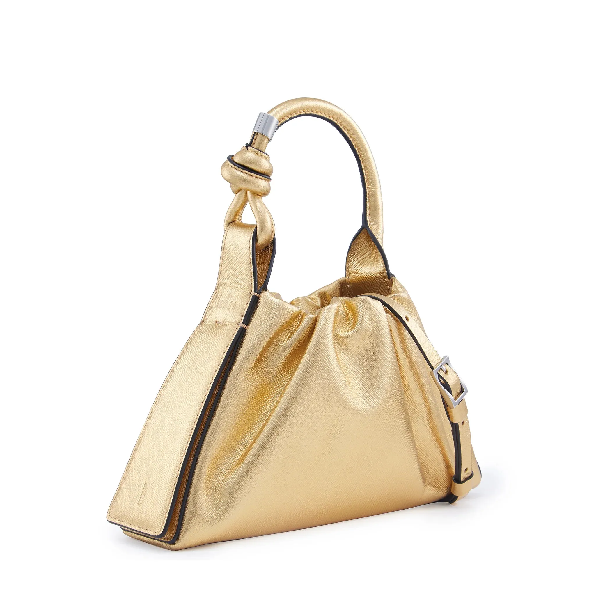 Tina Baguette Mini Metallic Ruched Bag - Gold