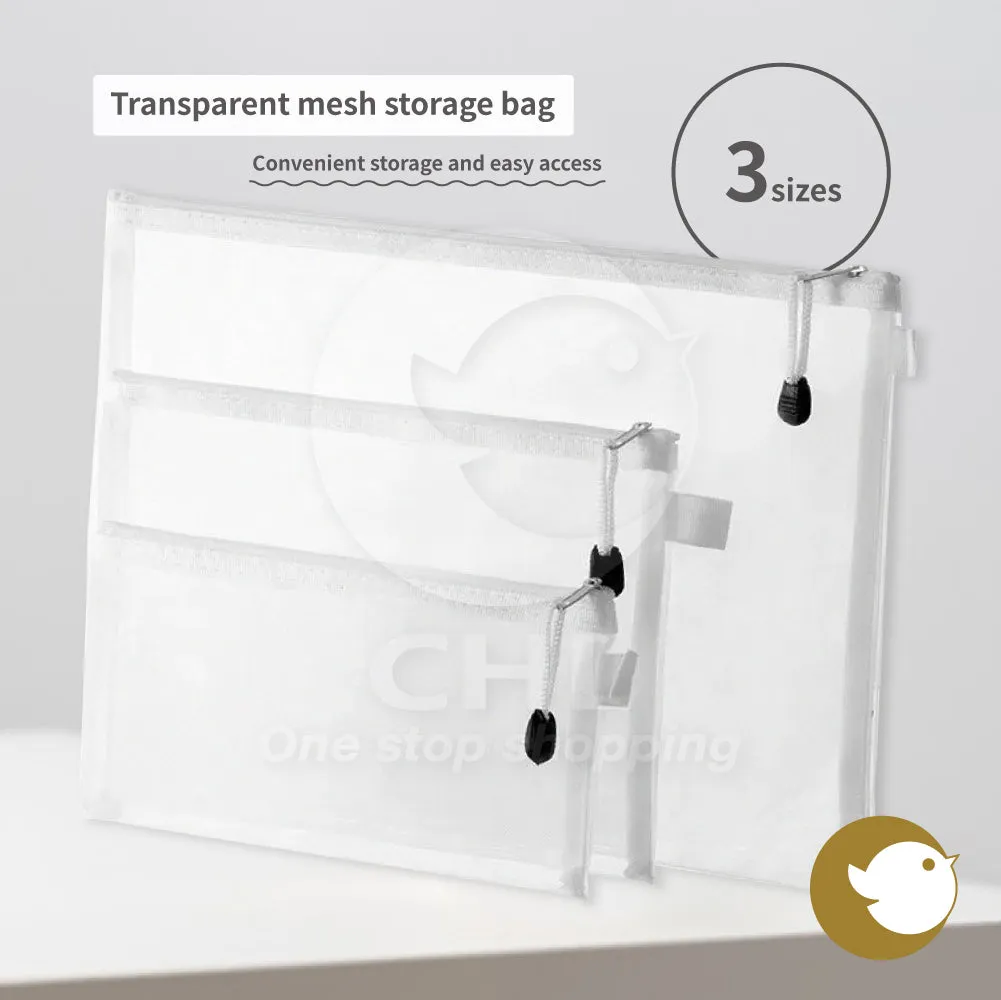 Transparent mesh storage bag, convenient storage, easy to access, office, school, student, examination papers, document bag, nylon breathable, large capacity, white, black, large, medium, small