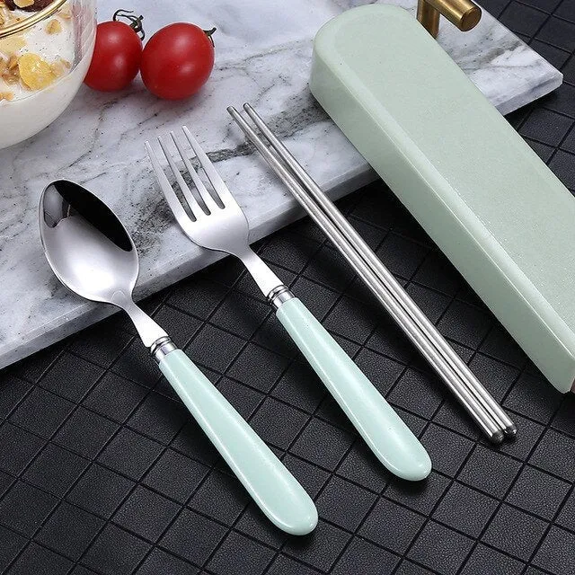 Travel Utensil Set, Portable Traveling, Fork, Spoon, Chopsticks, Cutlery Set, Reusable Utensils,  Plastic Free, Case, Eco Friendly, Camping