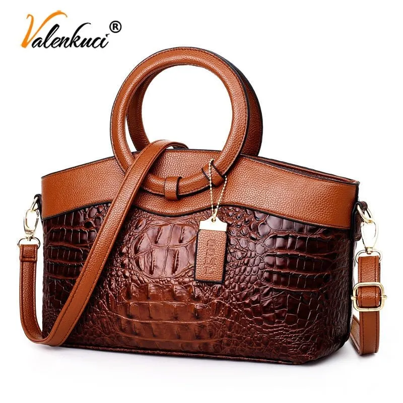 VALENKUCI Leather Crossbody Zipper Closure Handbag Crossbody Shoulder Bag