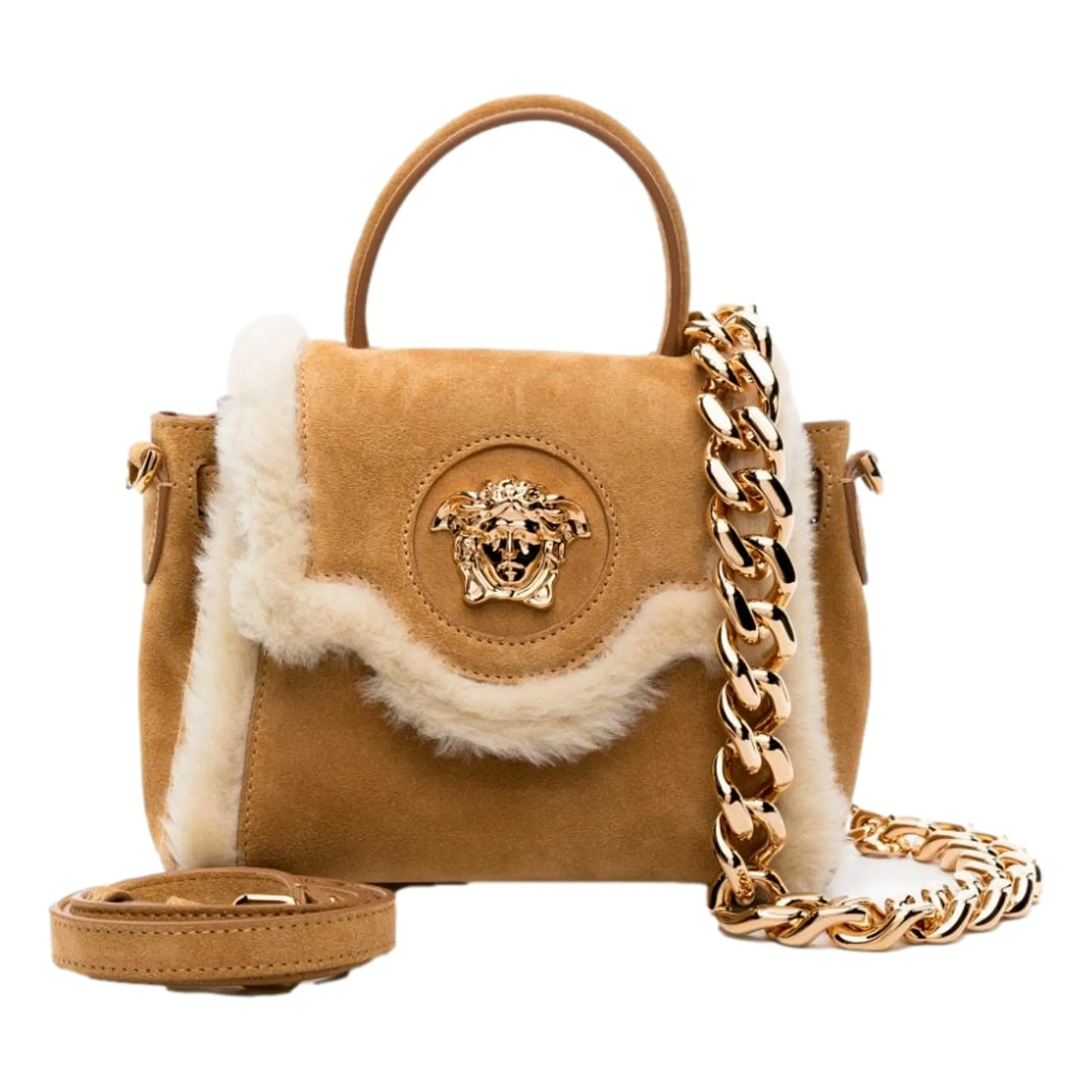 Versace Beige Sherling La Medusa Top-Handle Mini Bag