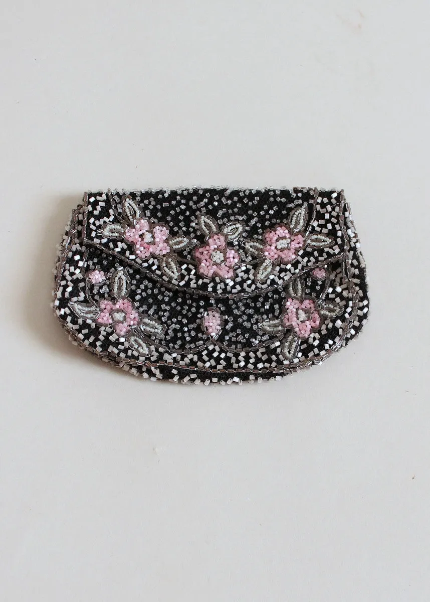 Vintage 1930s Floral Beaded Cap and Dance Purse