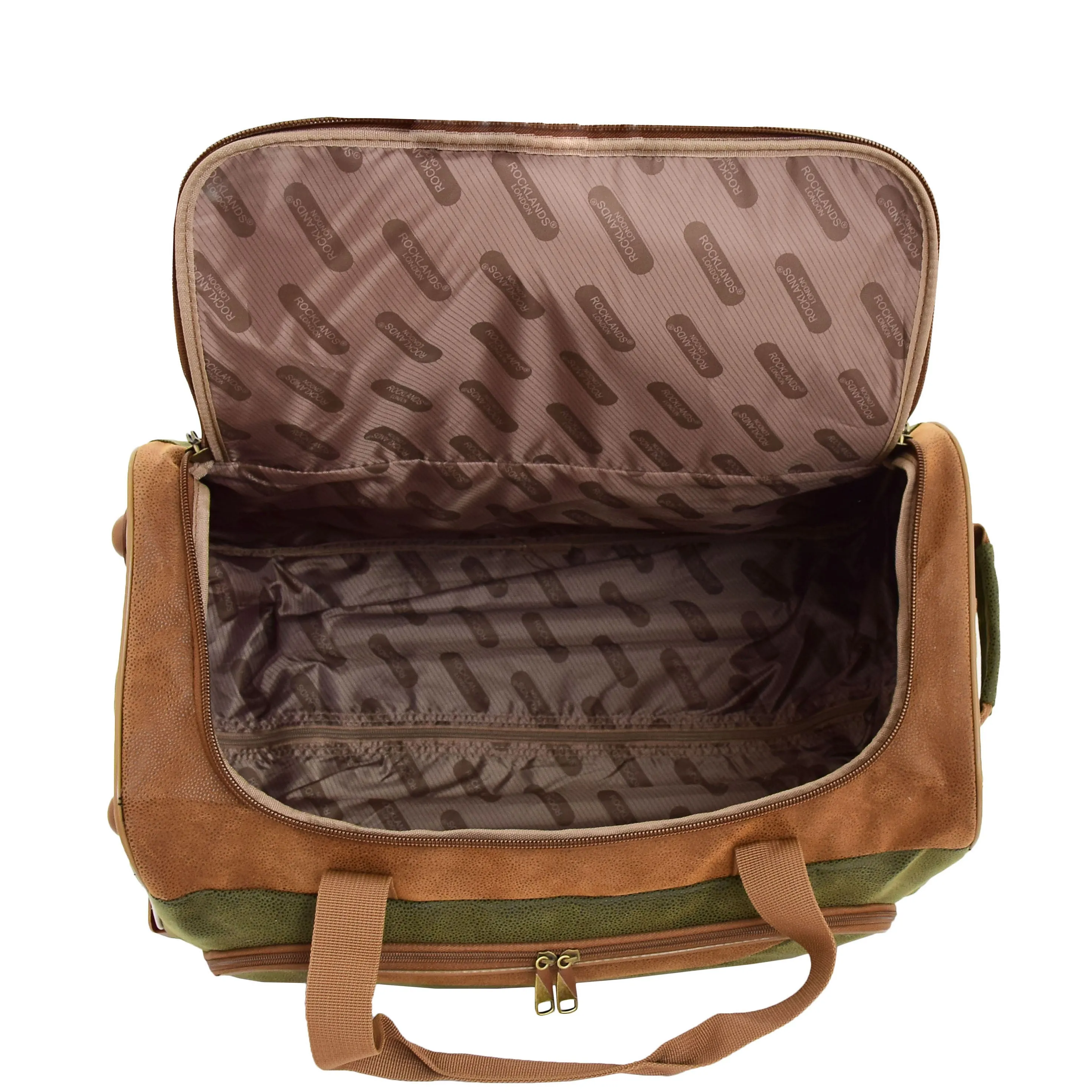 Wheeled Holdall Faux Suede Lightweight Luggage Travel Bag Argan Green