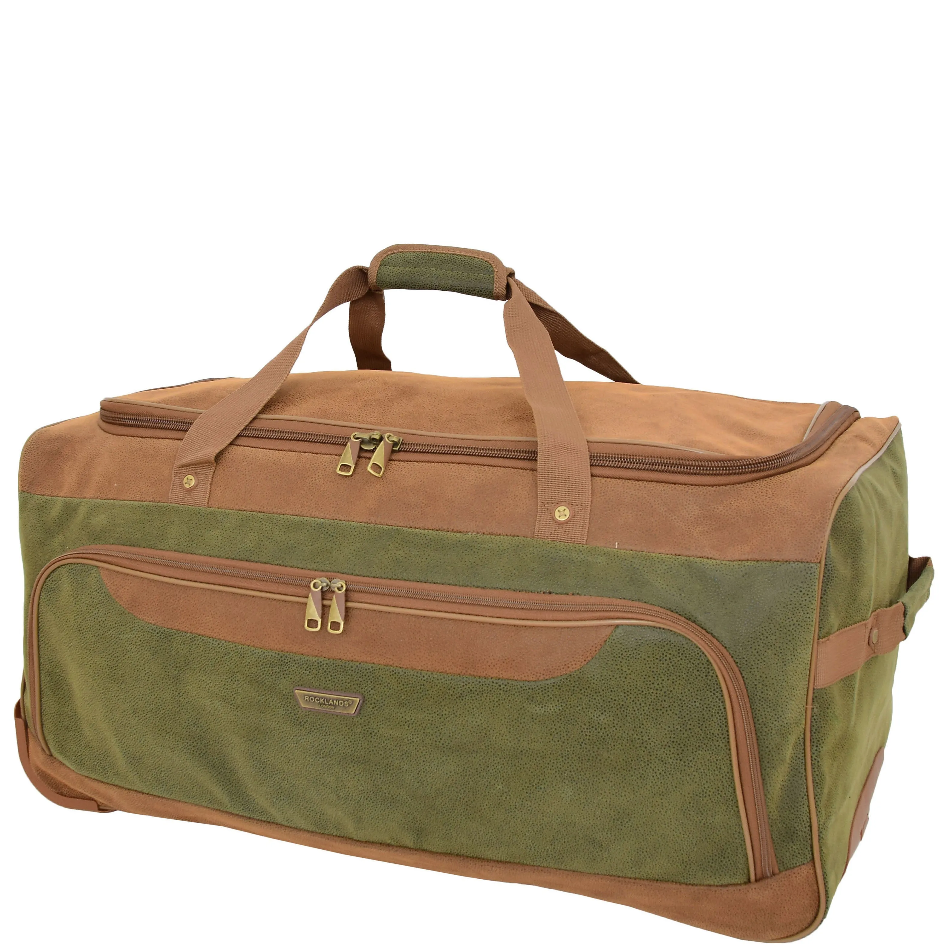 Wheeled Holdall Faux Suede Lightweight Luggage Travel Bag Argan Green