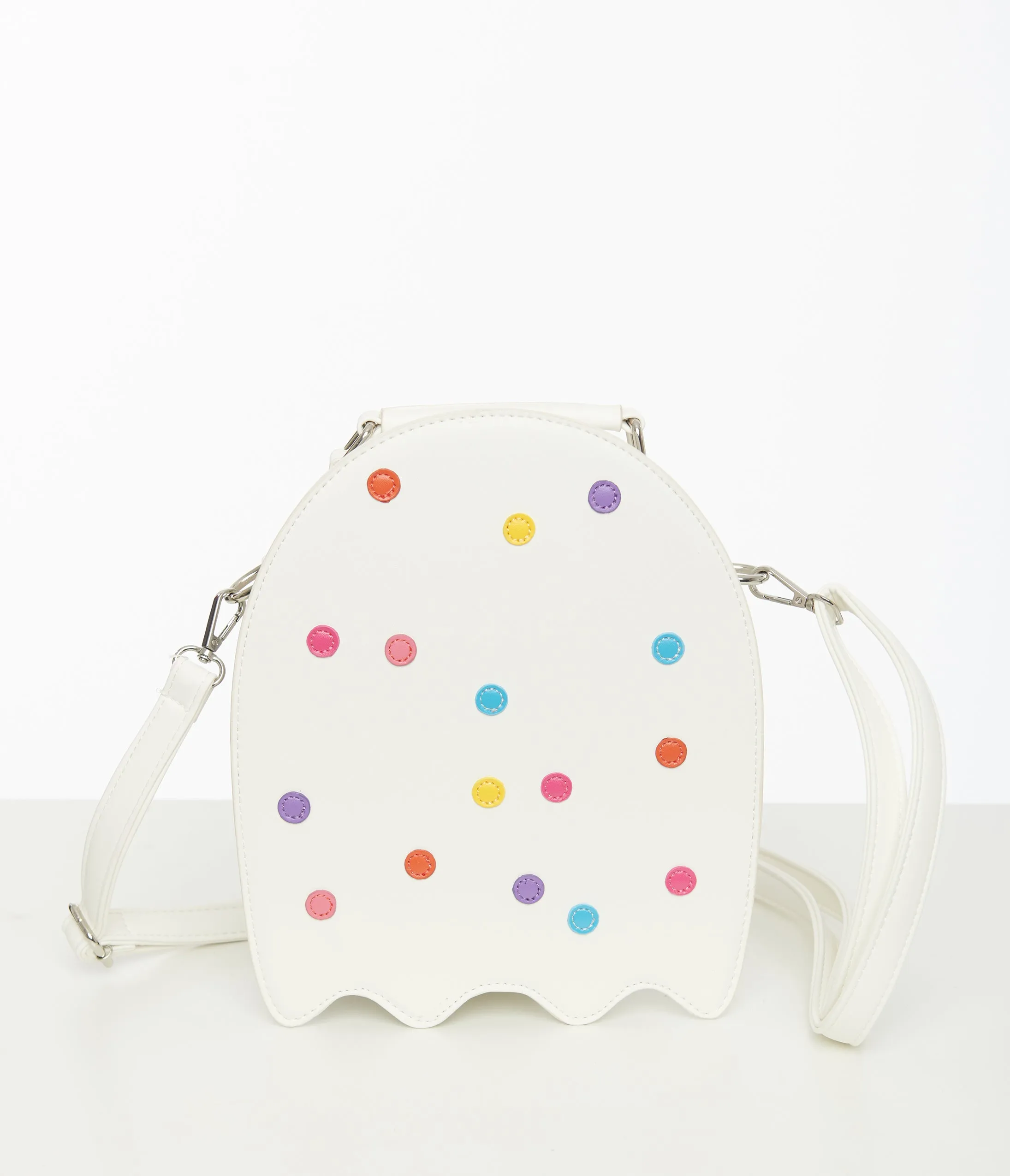 White Leatherette Circus Cookie Ghost Crossbody Bag