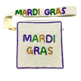 White Mardi Gras Square Purse with Beaded Strap (Each)