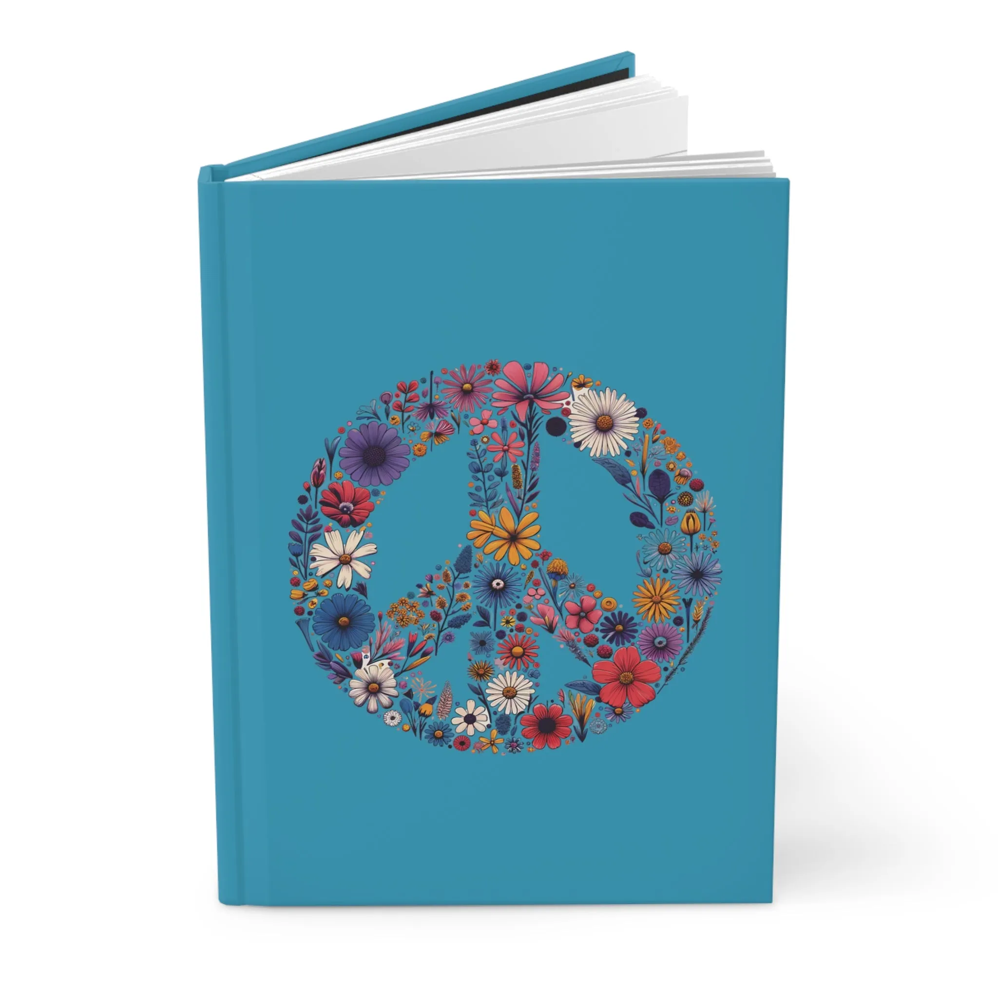 Wildflower Peace Sign Blue Matte Hardcover Journal , Blank Book for Ideas and Planning, Lined Notebook Diary Log