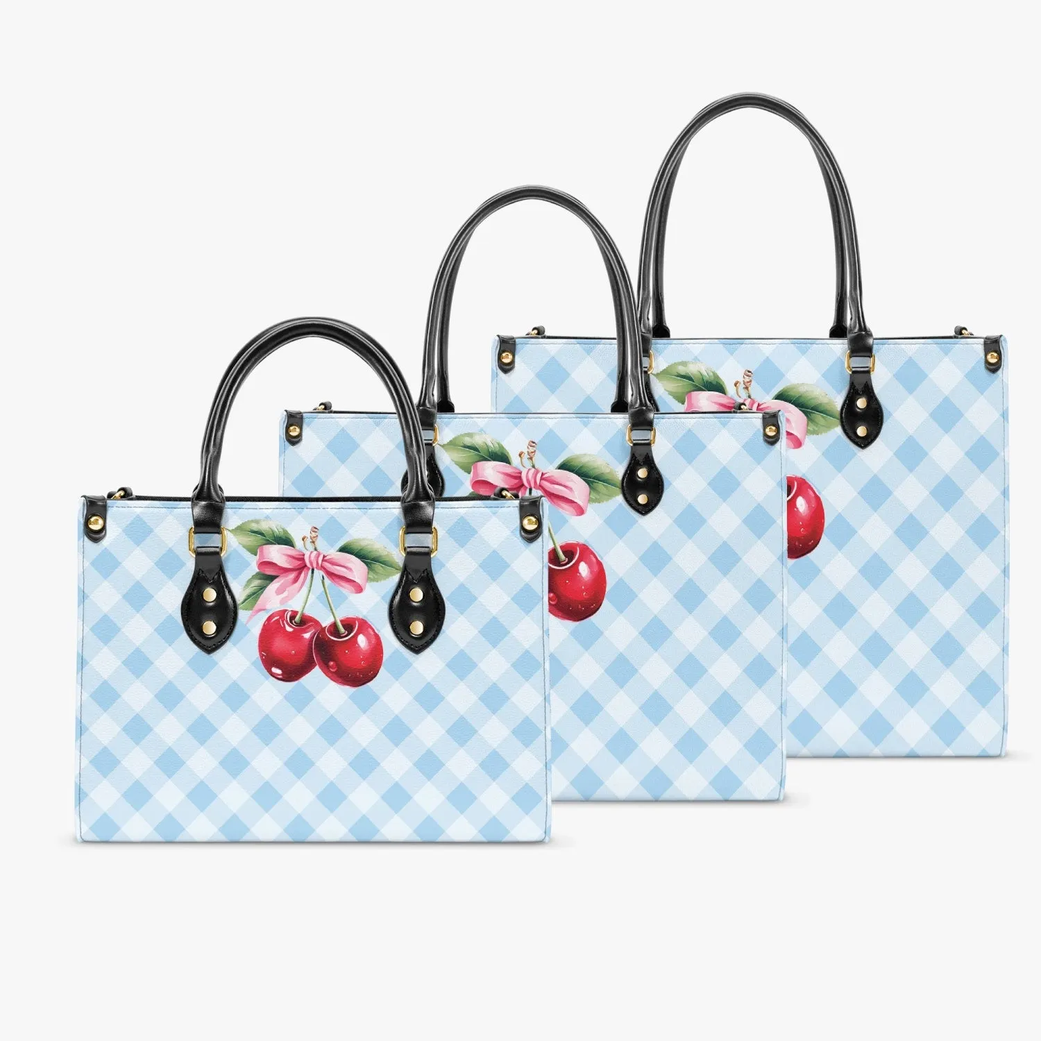 Women's Tote Bag - Rockabilly - Cherries Blue Plaid