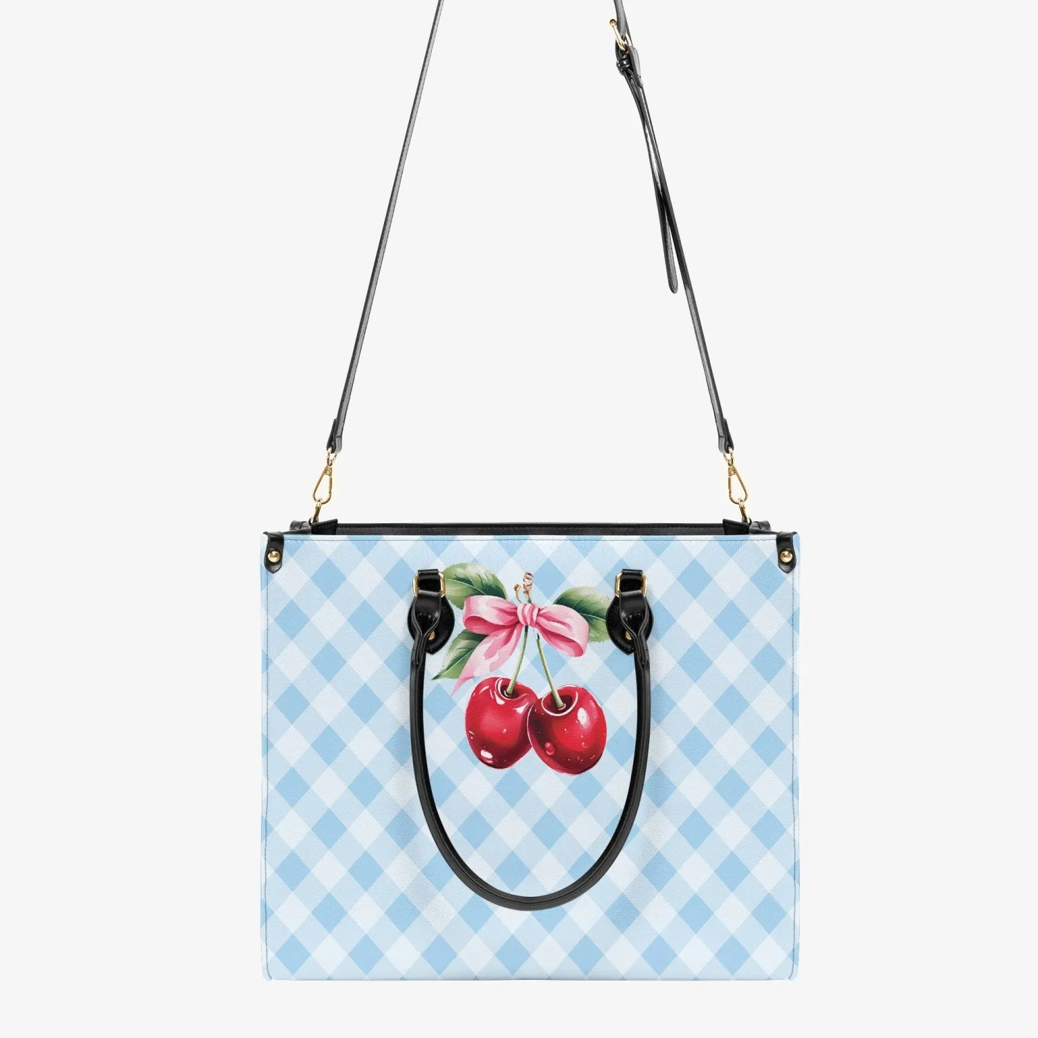 Women's Tote Bag - Rockabilly - Cherries Blue Plaid