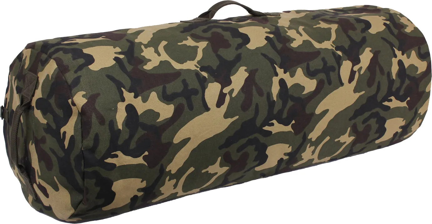 Woodland Camouflage - Cotton Canvas Military Large Duffle Bag with Side Zipper 25 in. x 42 in.