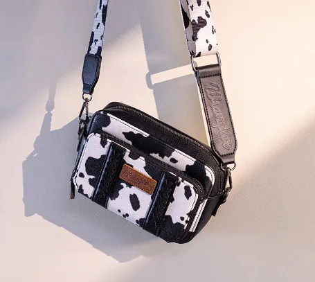 Wrangler Black Cow Print Crossbody Purse With Wallet WG133-3003BK