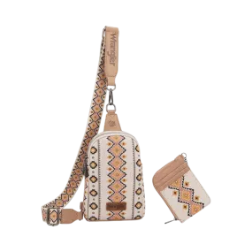 Wrangler Women's Aztec Print Crossbody Sling Chest Bag With Zip Card Holder Set