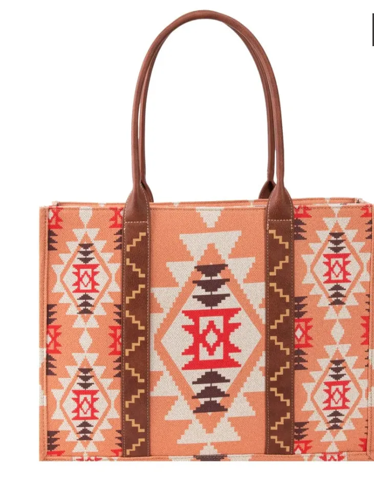 Wrangler Women's Southwestern Dual Sided Print Orange Crossbody/Canvas Tote WG2203-8120SOR