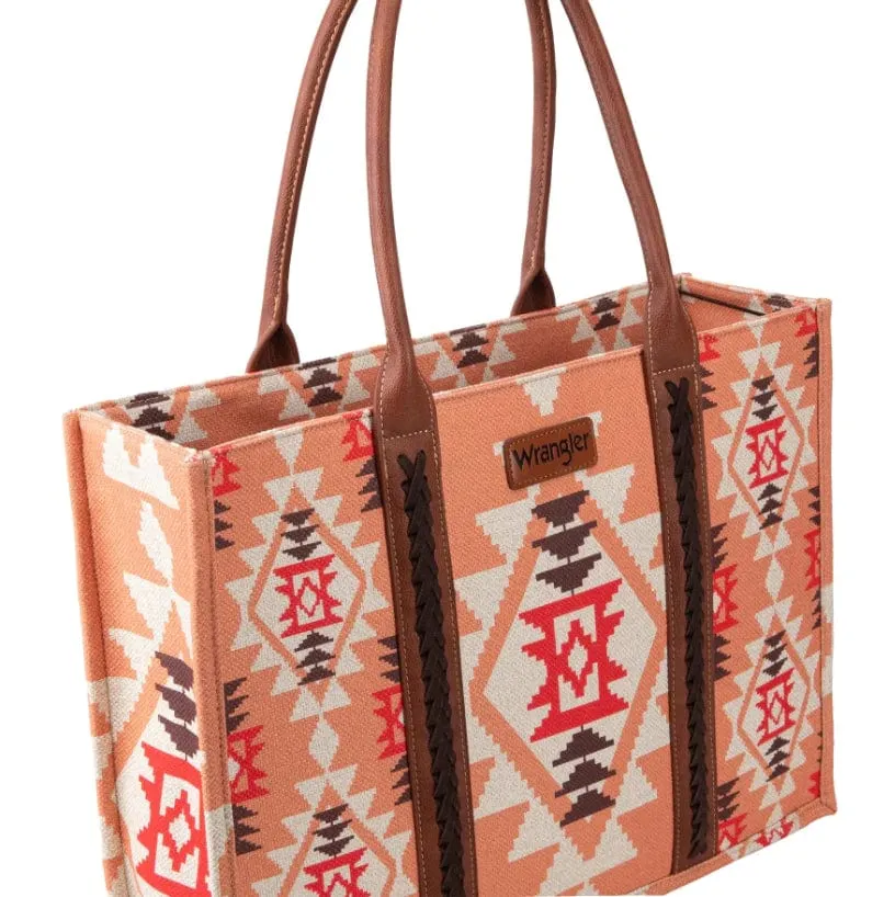 Wrangler Women's Southwestern Dual Sided Print Orange Crossbody/Canvas Tote WG2203-8120SOR